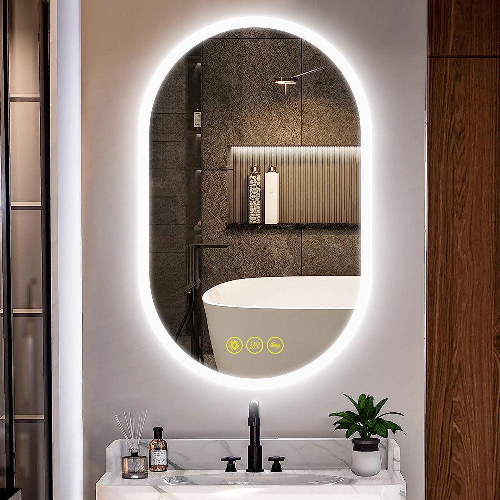 BrightView Oval Frameless LED Anti-Fog Dimmable Bathroom Vanity Mirror