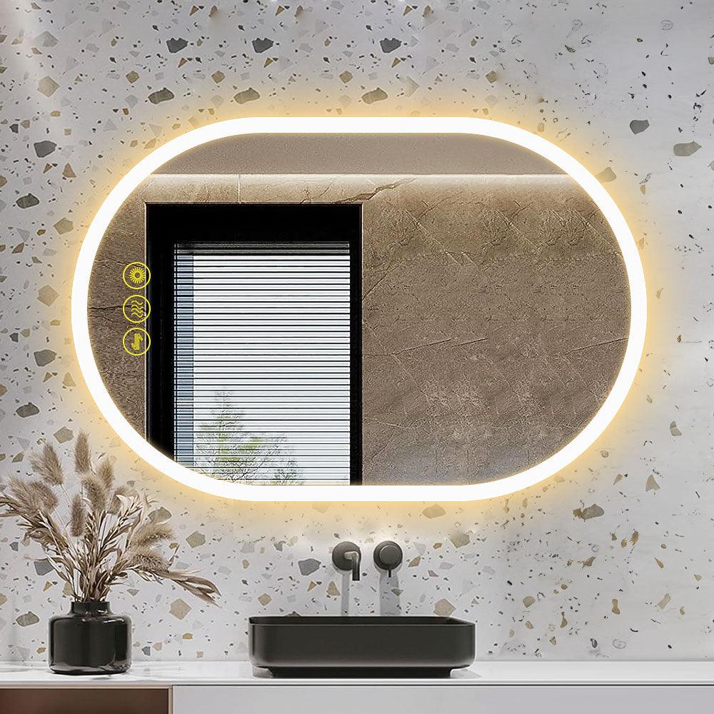 BrightView Oval Frameless LED Anti-Fog Dimmable Bathroom Vanity Mirror