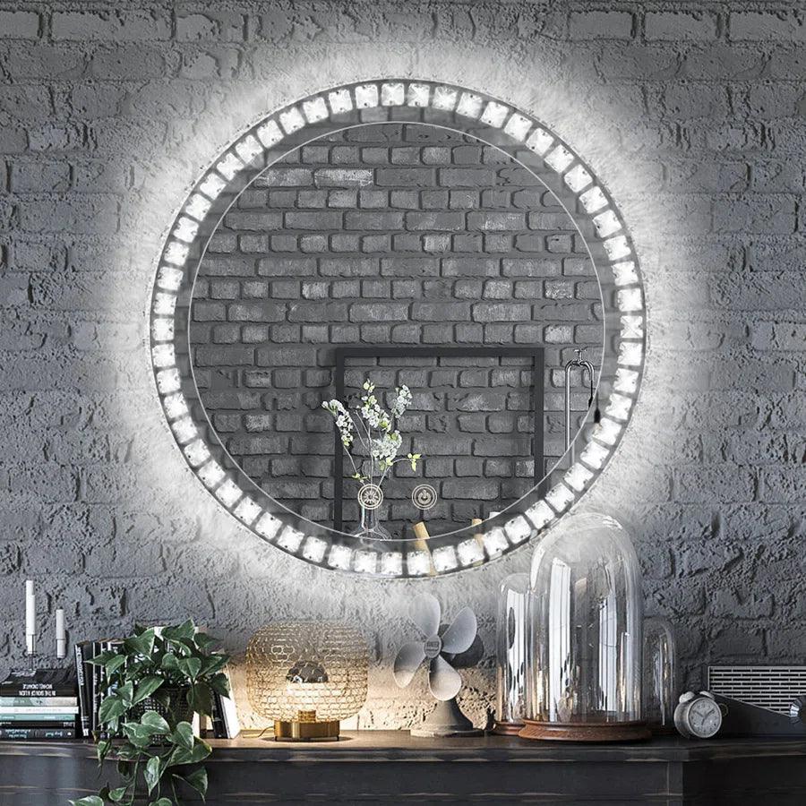 Sparkle Vision round 24 in LED Wall-Mounted Frameless Bathroom Vanity Mirror with Anti-Fog,Smart Dimmable and 3 LED Color