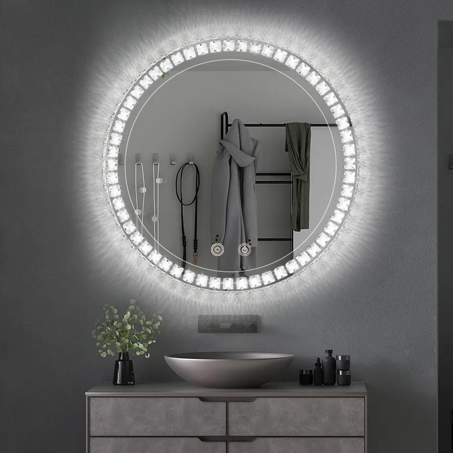Sparkle Vision round 24 in LED Wall-Mounted Frameless Bathroom Vanity Mirror with Anti-Fog,Smart Dimmable and 3 LED Color
