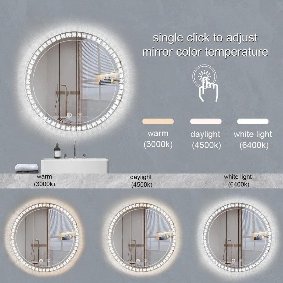 Sparkle Vision round 24 in LED Wall-Mounted Frameless Bathroom Vanity Mirror with Anti-Fog,Smart Dimmable and 3 LED Color