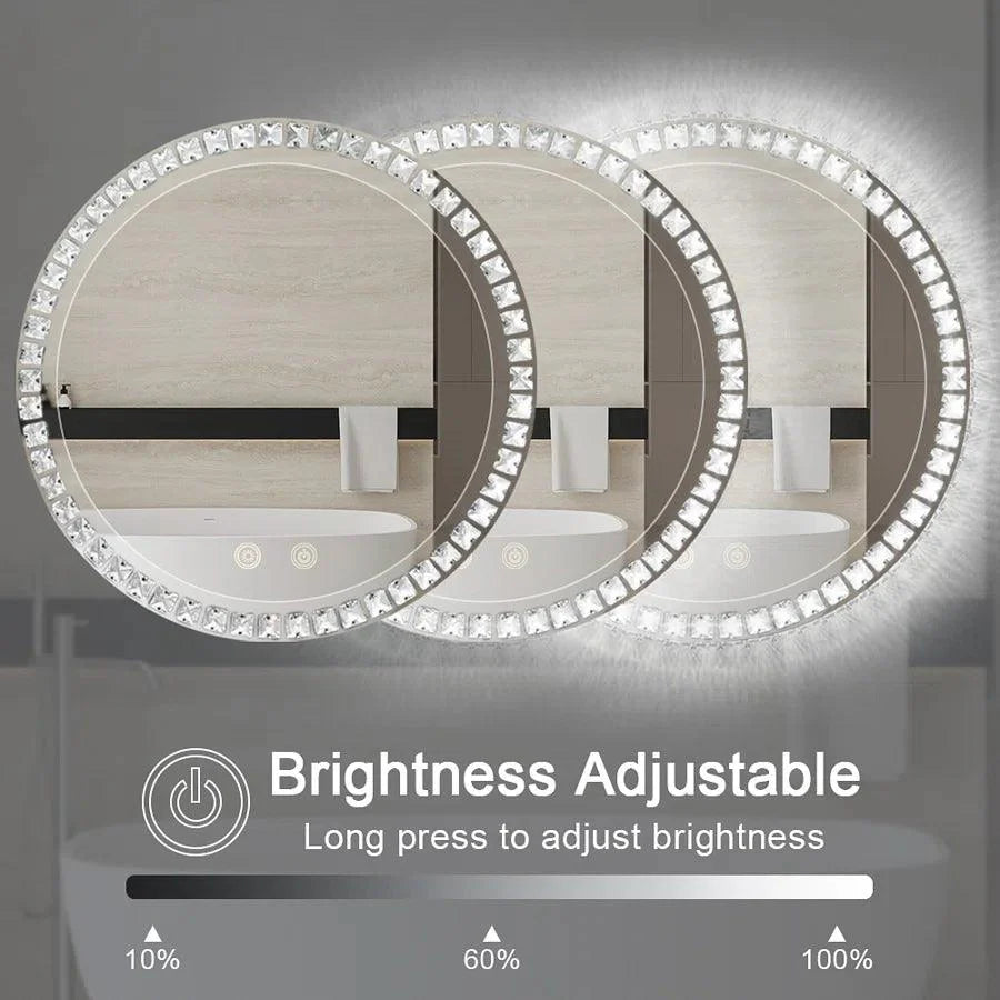 Sparkle Vision round 24 in LED Wall-Mounted Frameless Bathroom Vanity Mirror with Anti-Fog,Smart Dimmable and 3 LED Color