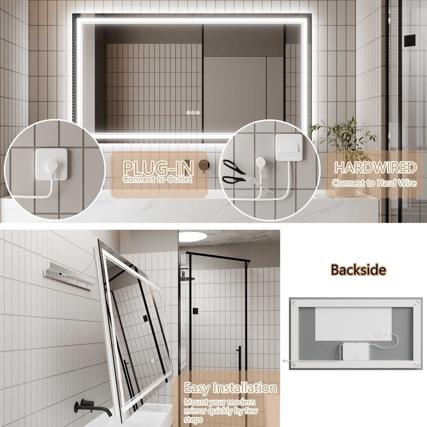 GlareGuard Anti-Fog Bathroom Dimmable Led Mirror Backlit Illuminated Mirror Touch Switch