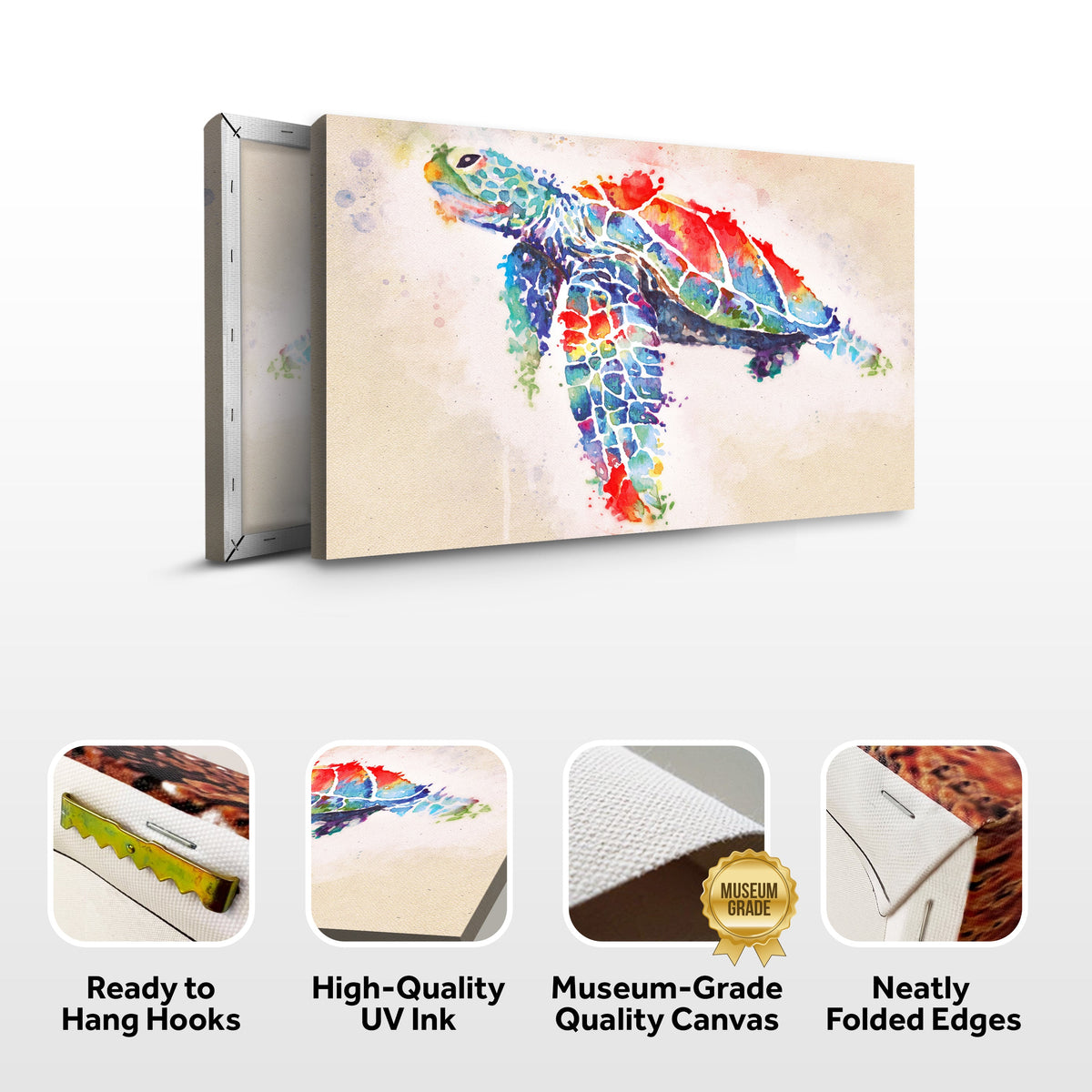 Coral Reef Sea Turtle Watercolor Canvas Wall Art