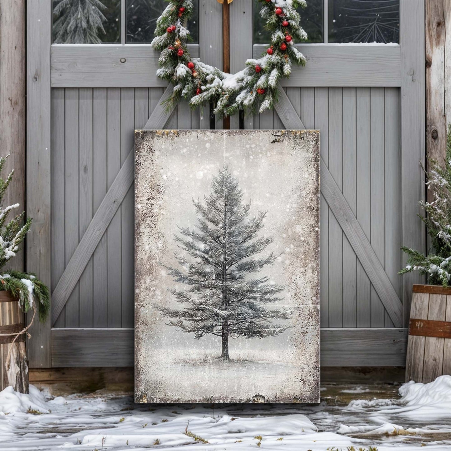 Vintage Christmas Tree Wall Art with Free 100+ Christmas Print