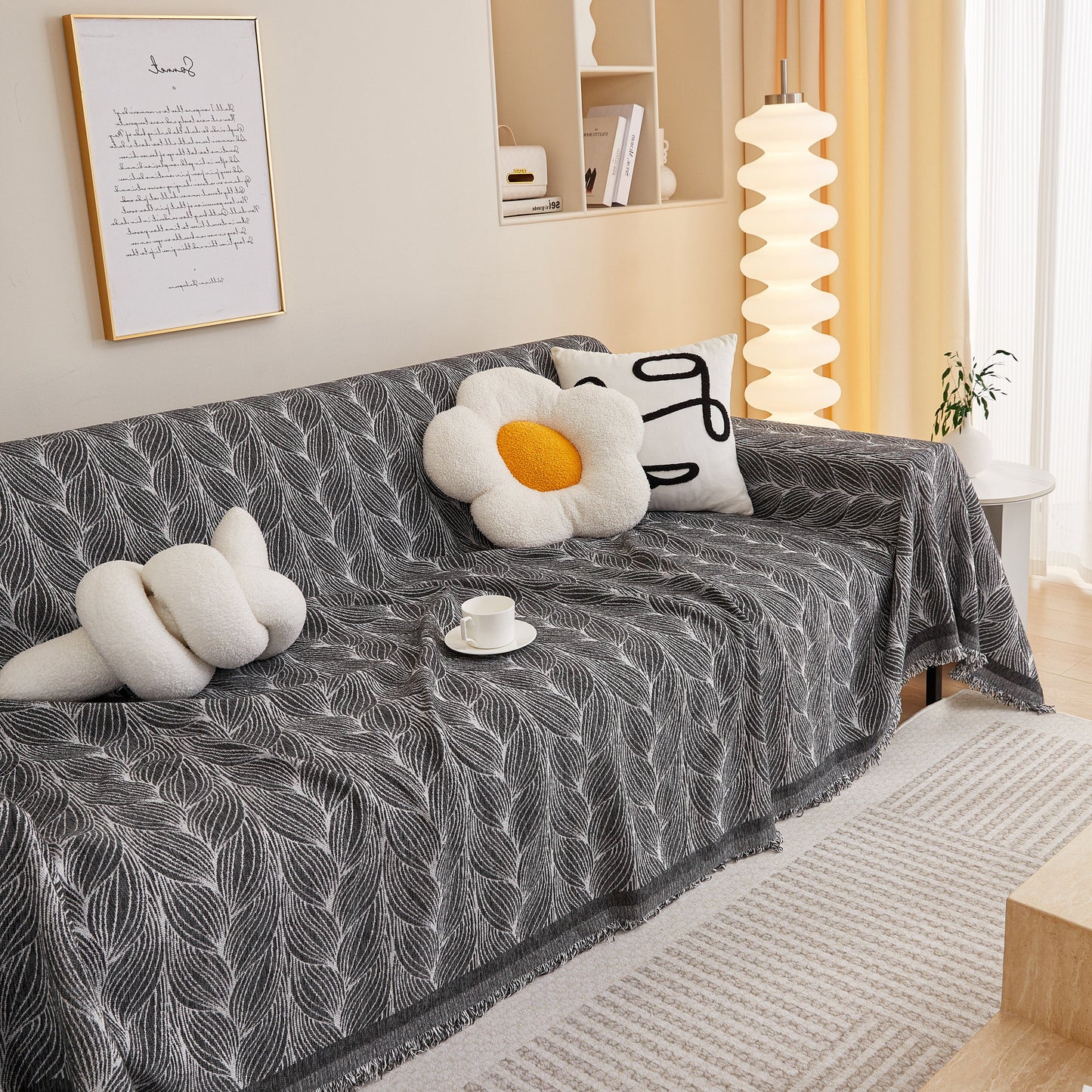 Leaf Universal Furniture Protector Chenille Couch Cover, Large Couch Cover Blanket for Couch Sofa