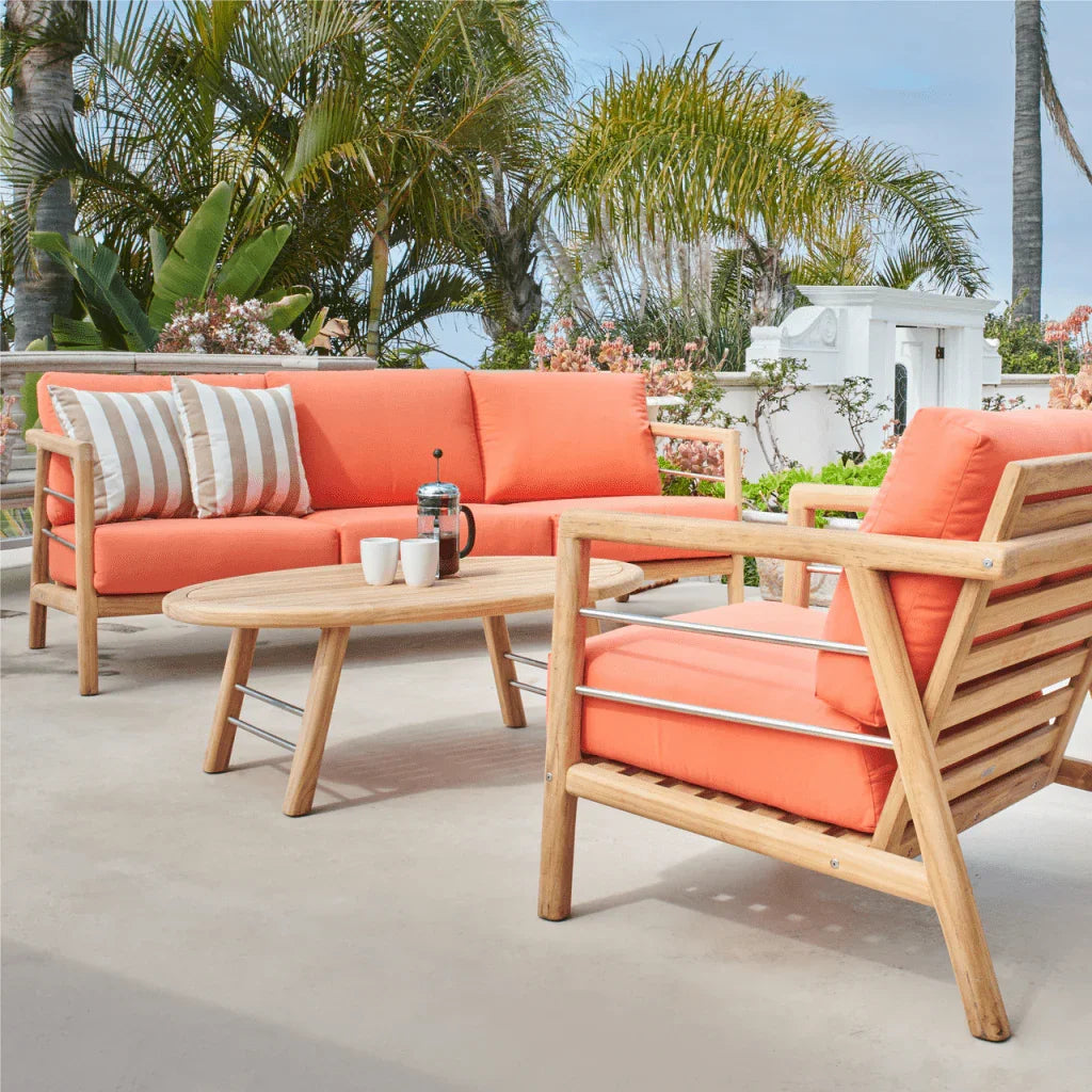 Aalto Teak Patio Deep Sofa Set with Sunbrella Cushion 4PC