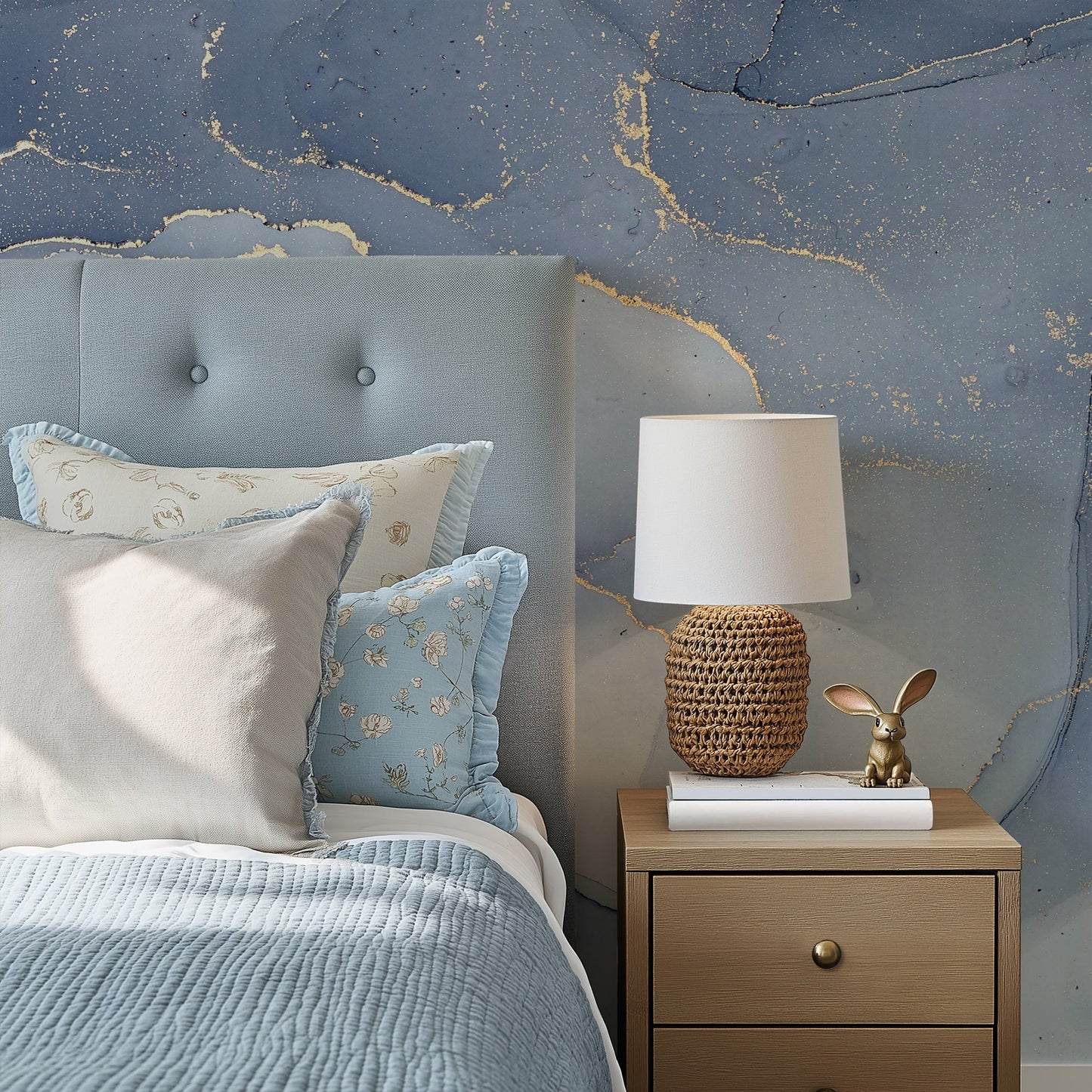 Blue & Gold Abstract Marble Wall Mural