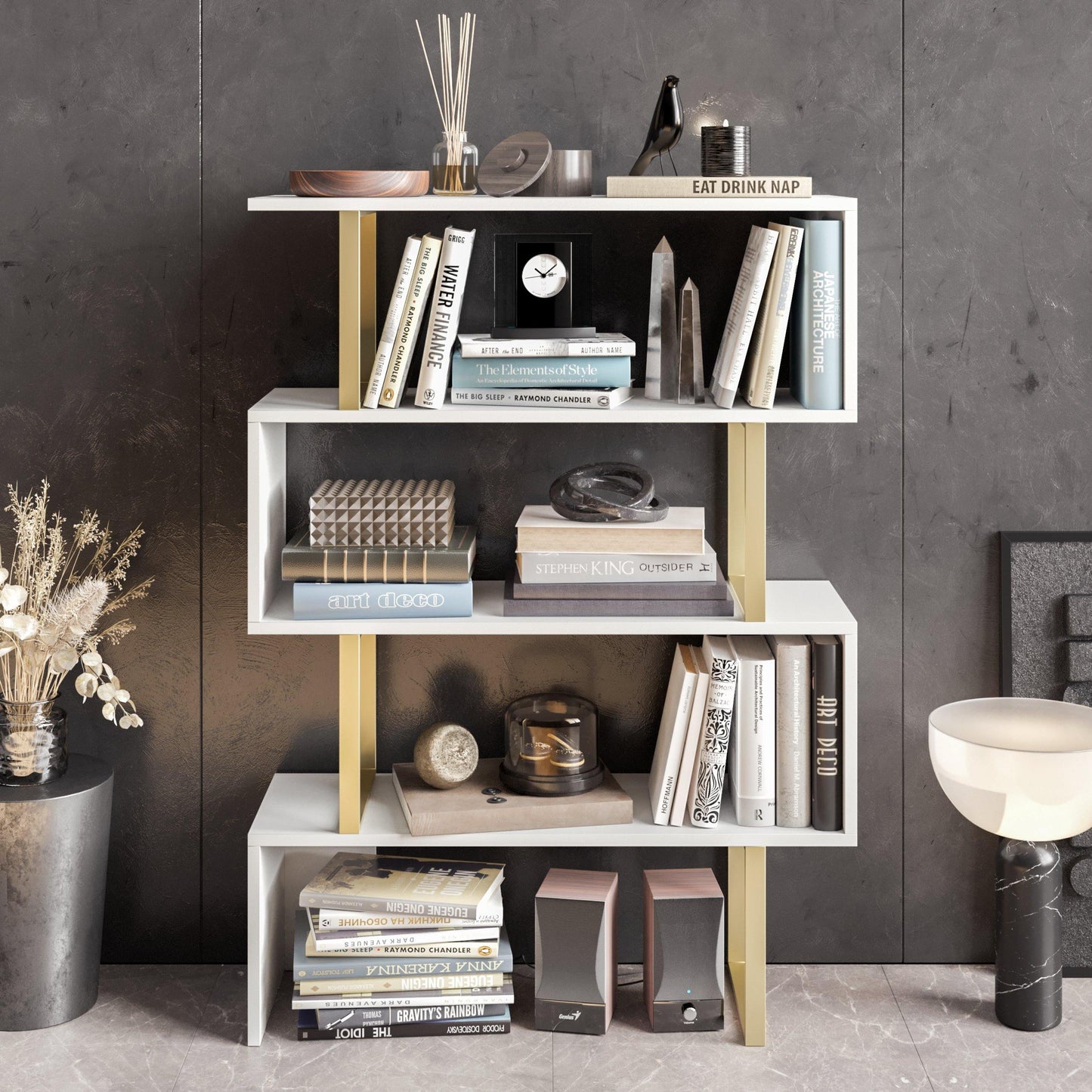Adriana 49" Tall Metal Manufactured Wood Geometric Bookcase