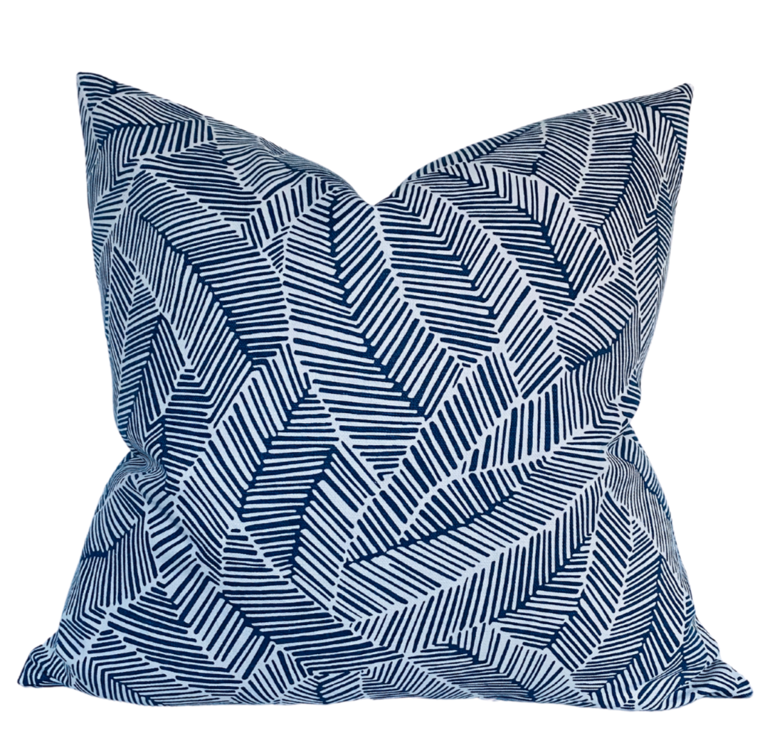 Abstract Leaf Pillow Cover in Navy Blue, Schumacher Textiles
