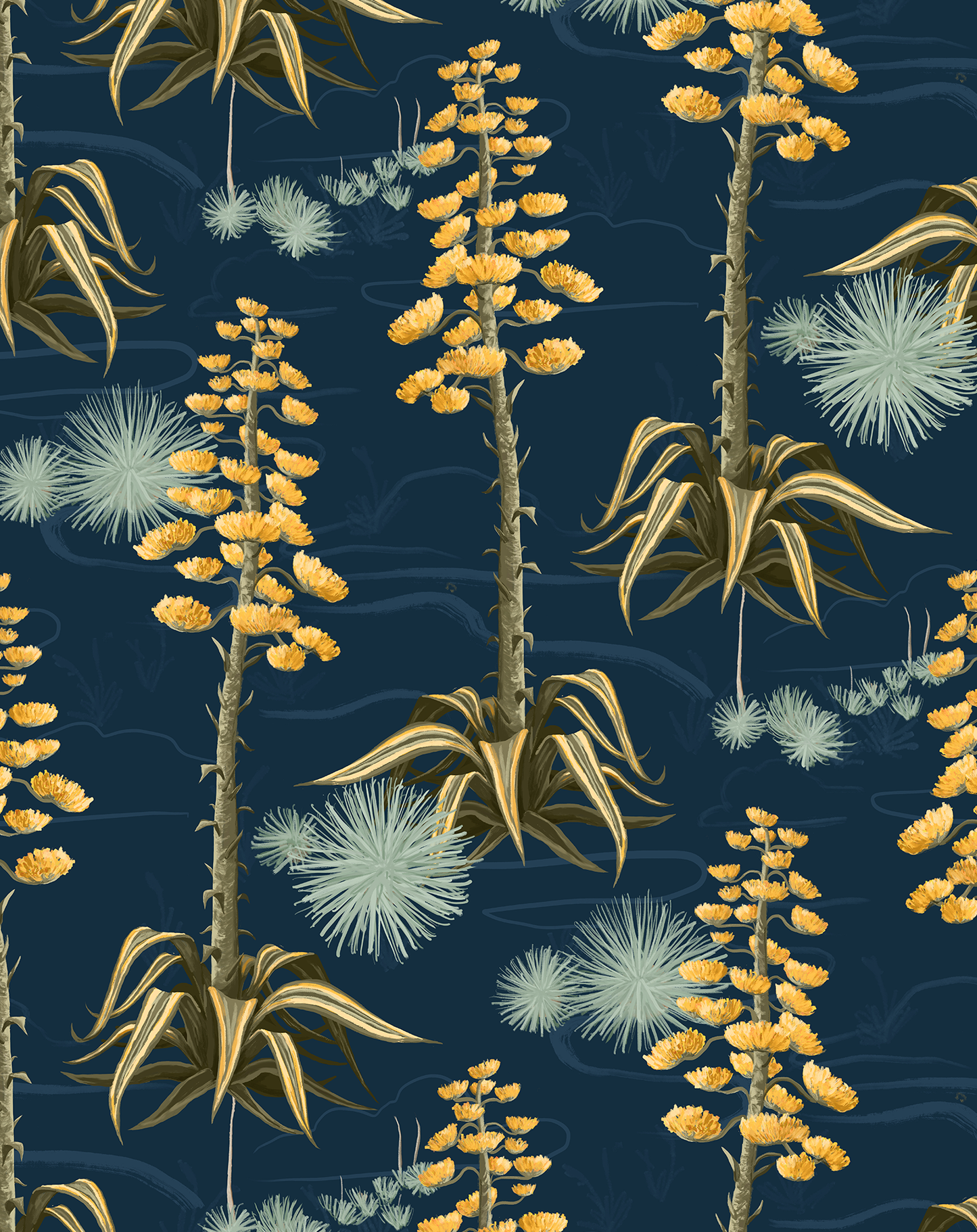 Agave Valley Wallpaper, navy