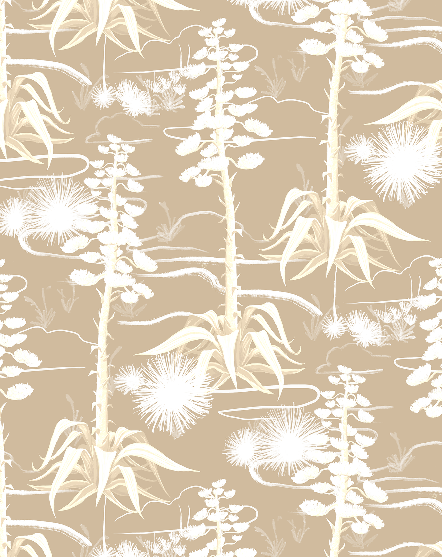 Agave Valley Wallpaper, tan and white