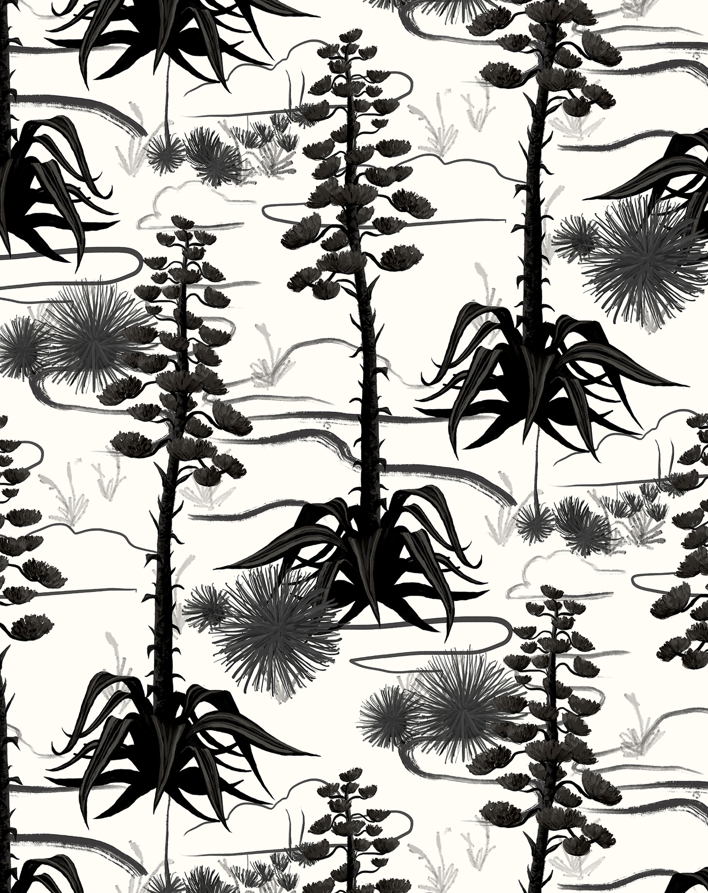 Agave Valley Wallpaper, white and black