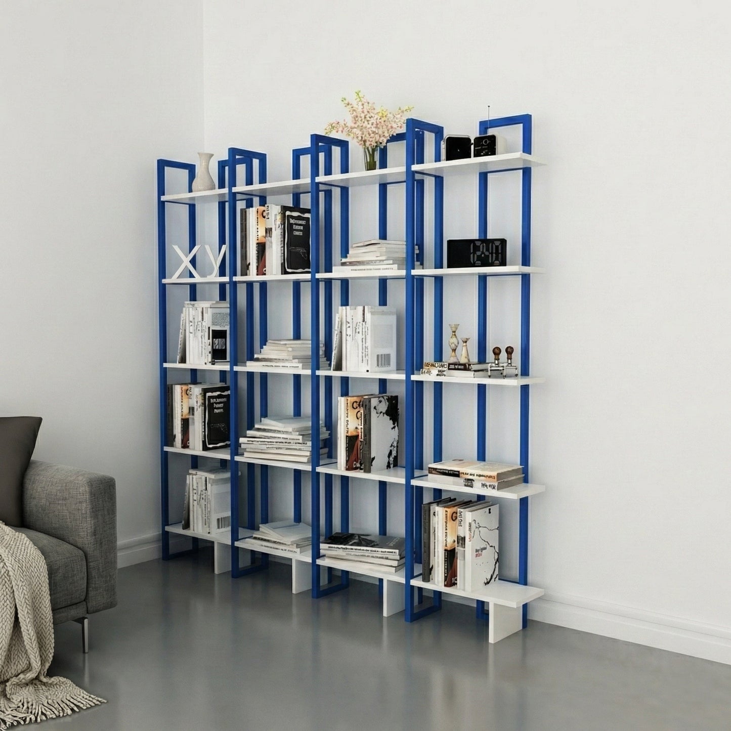 Alice 71" Tall Metal Manufactured Wood Bookcase | Corner Bookcase