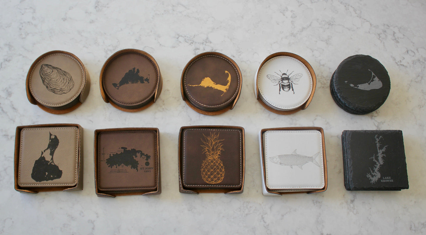 Block Island Coaster Set (Slate or Leatherette)