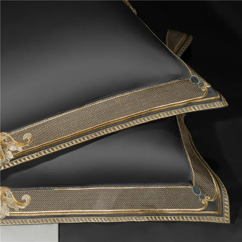 Anahi Embroidered Motif Border Egyptian Cotton Bedding Set