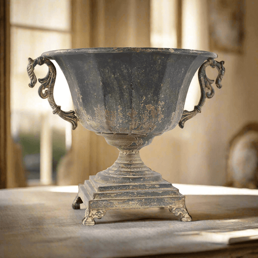 Antique Decorative Urn in Distressed Metal