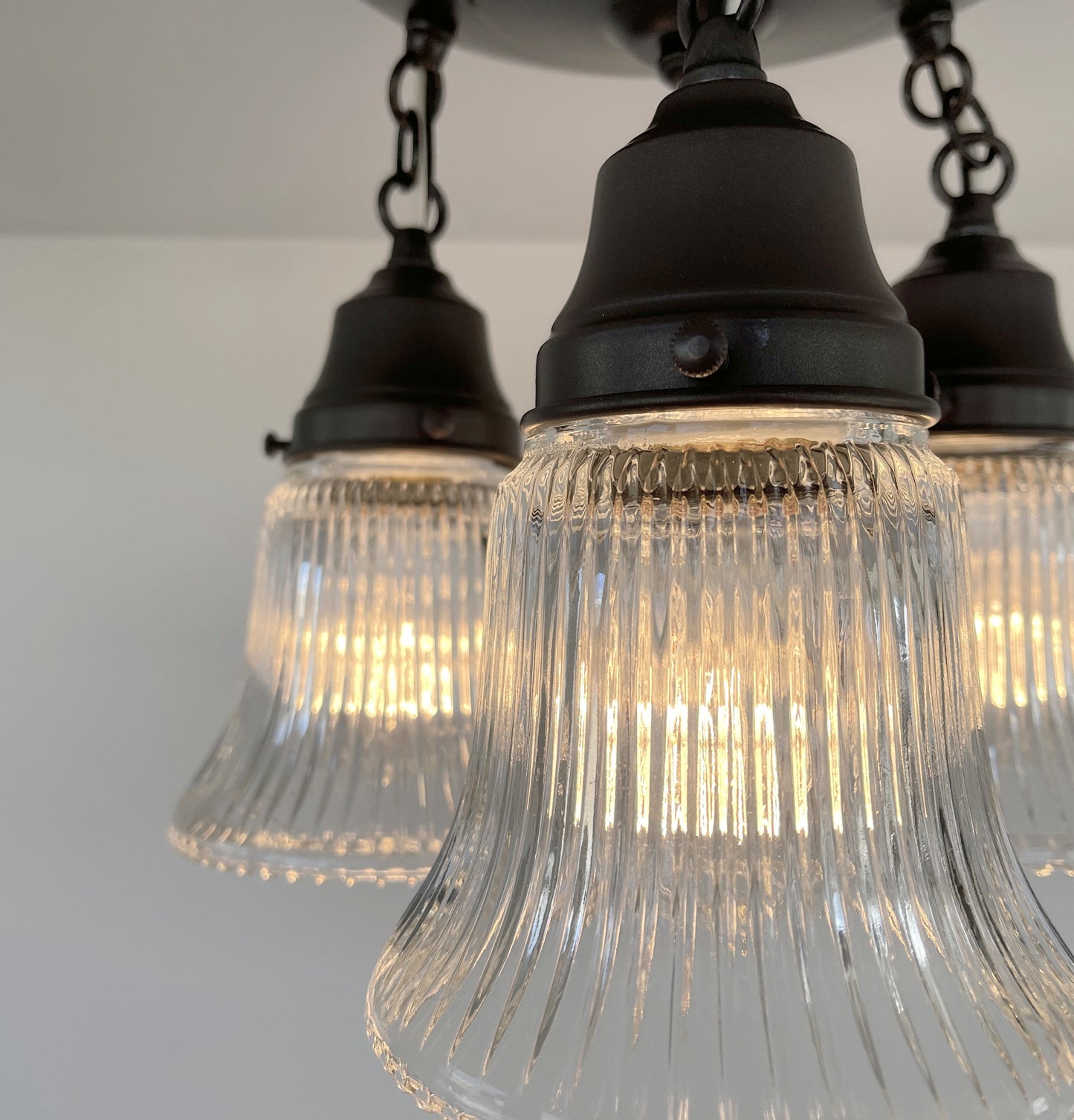 Antique HOLOPHANE 1960's CLEAR Glass Ceiling Light