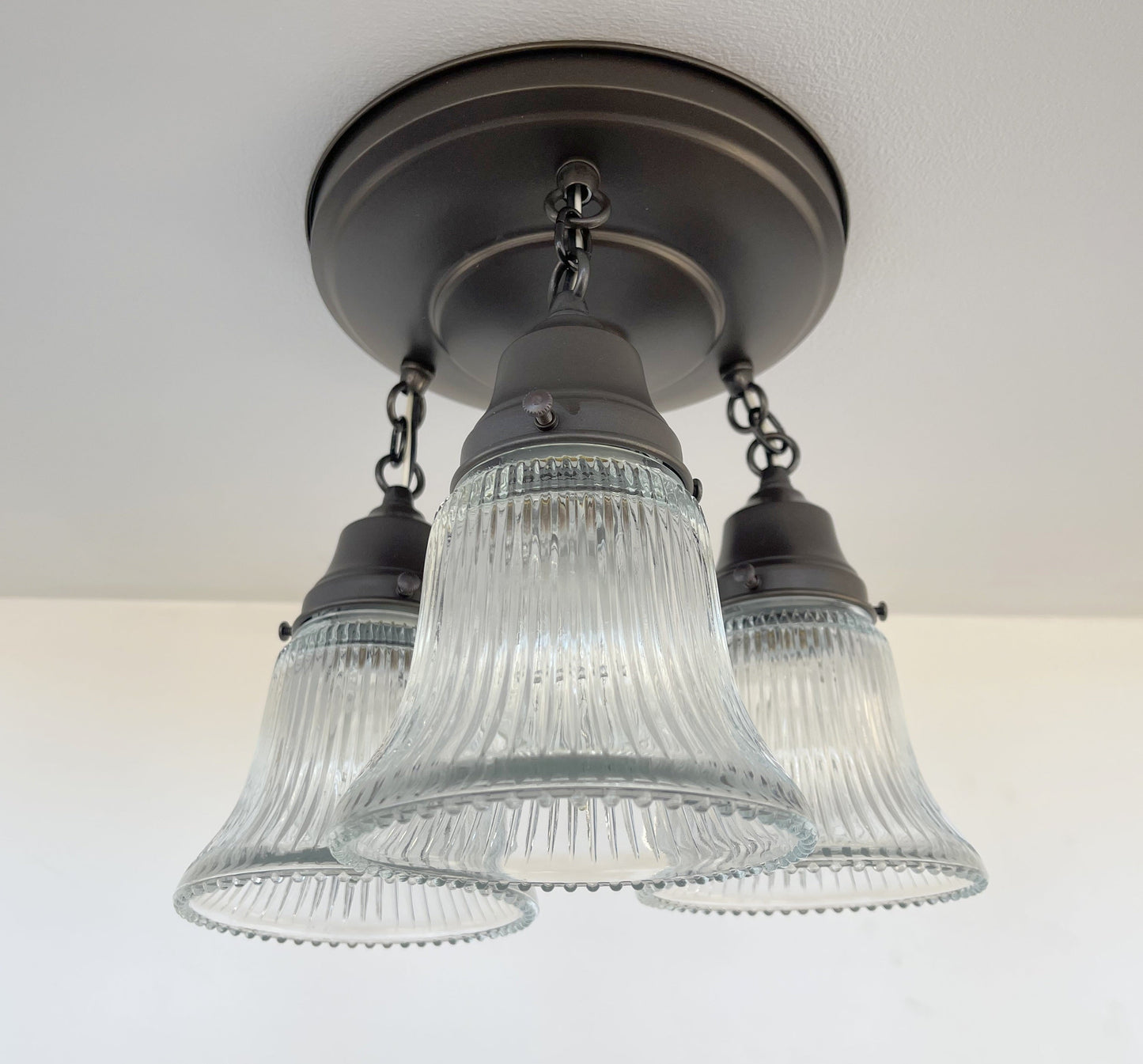 Antique HOLOPHANE 1960's CLEAR Glass Ceiling Light