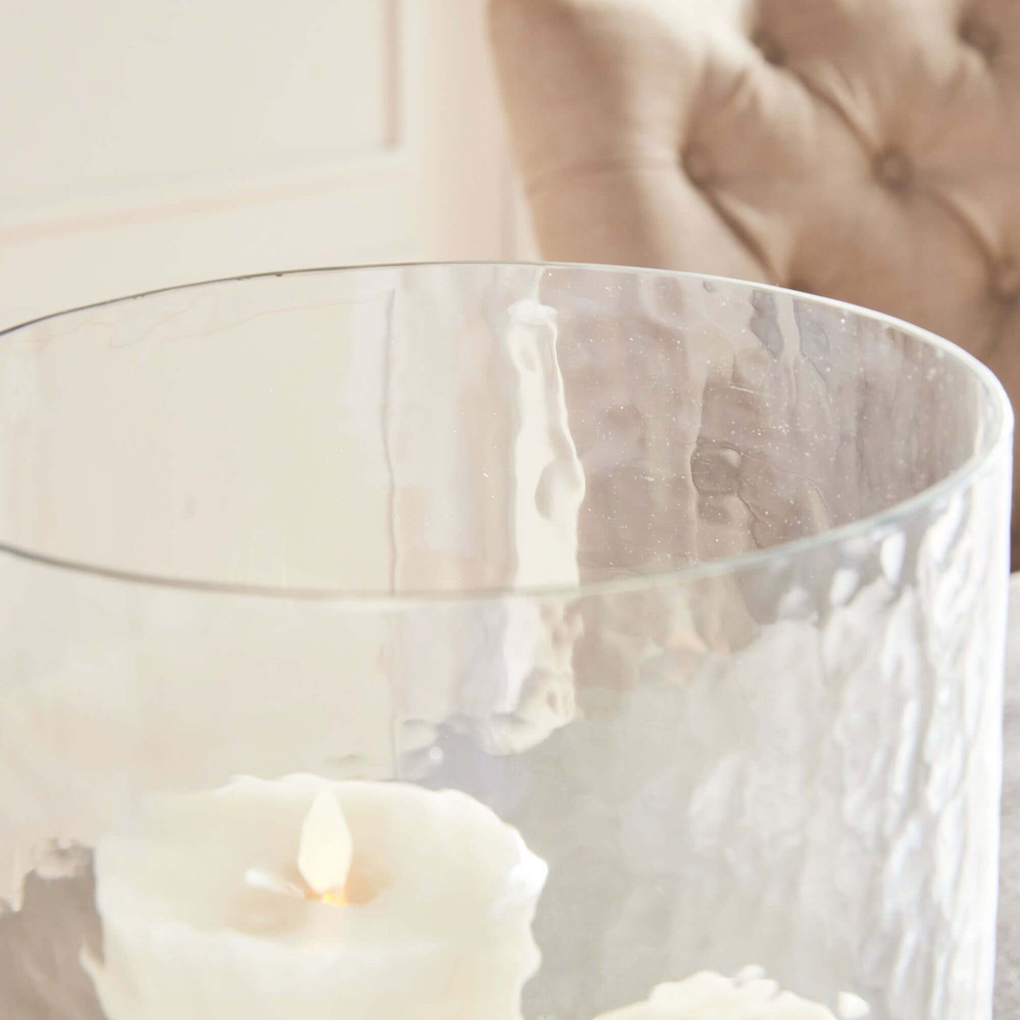 Antique Brass Hurricane Candle Holder with Hammered Glass