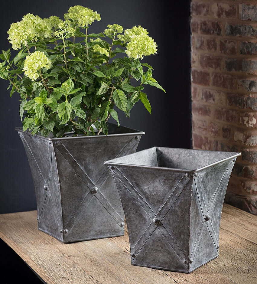 Antique Farmhouse Galvanized Metal Square Planters (Set of 2)