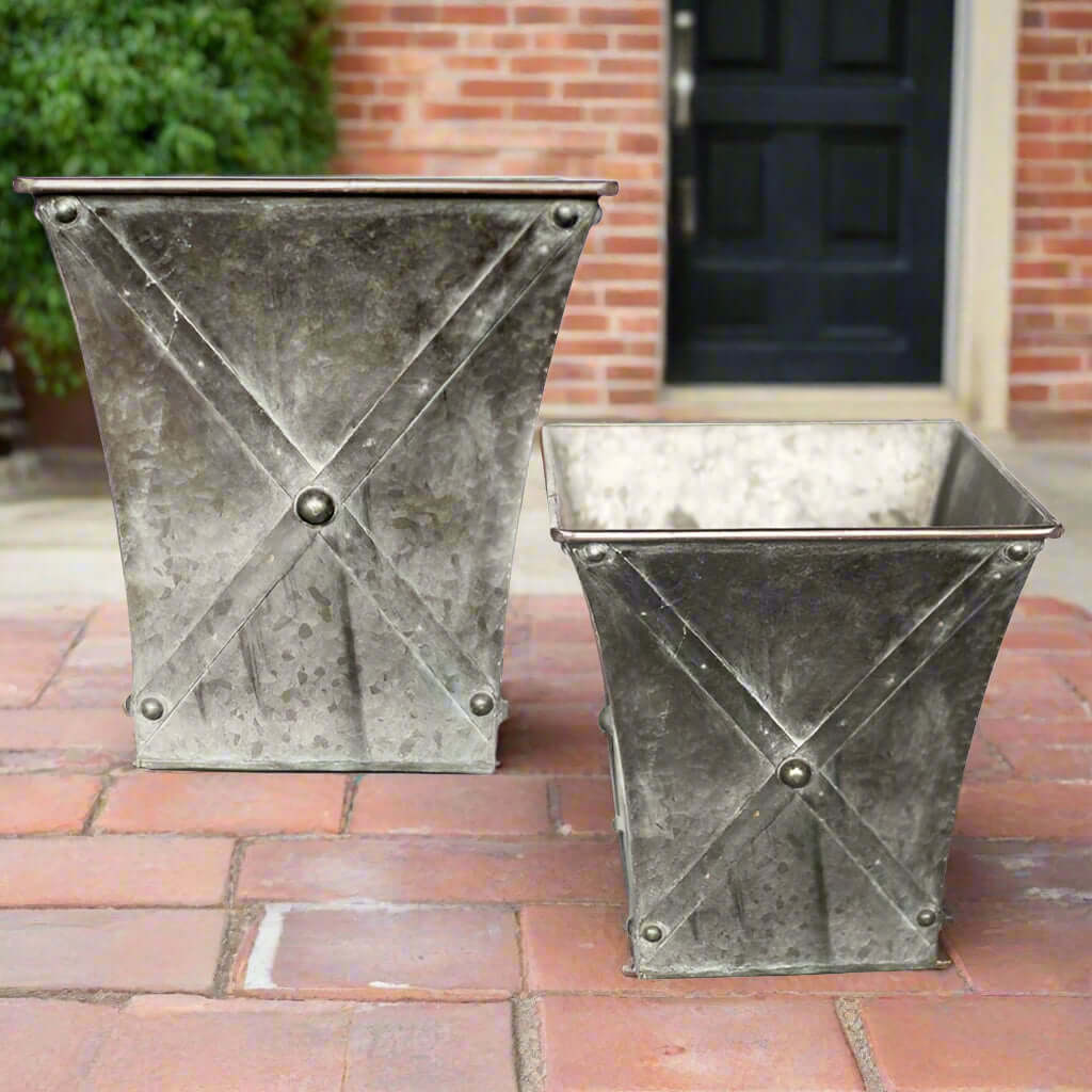 Antique Farmhouse Galvanized Metal Square Planters (Set of 2)