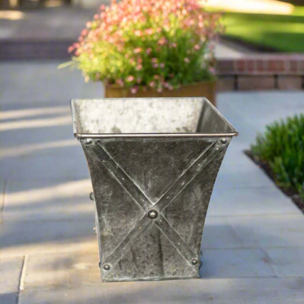 Antique Farmhouse Galvanized Metal Square Planters (Set of 2)