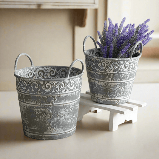 Antique Metal Buckets with Handles (Set of 2)