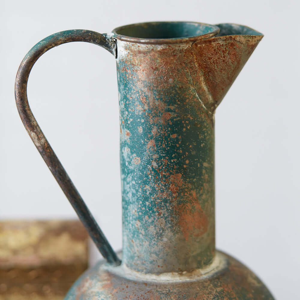 Antique Oxidized Metal Pitcher Vase