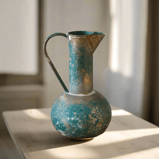 Antique Oxidized Metal Pitcher Vase