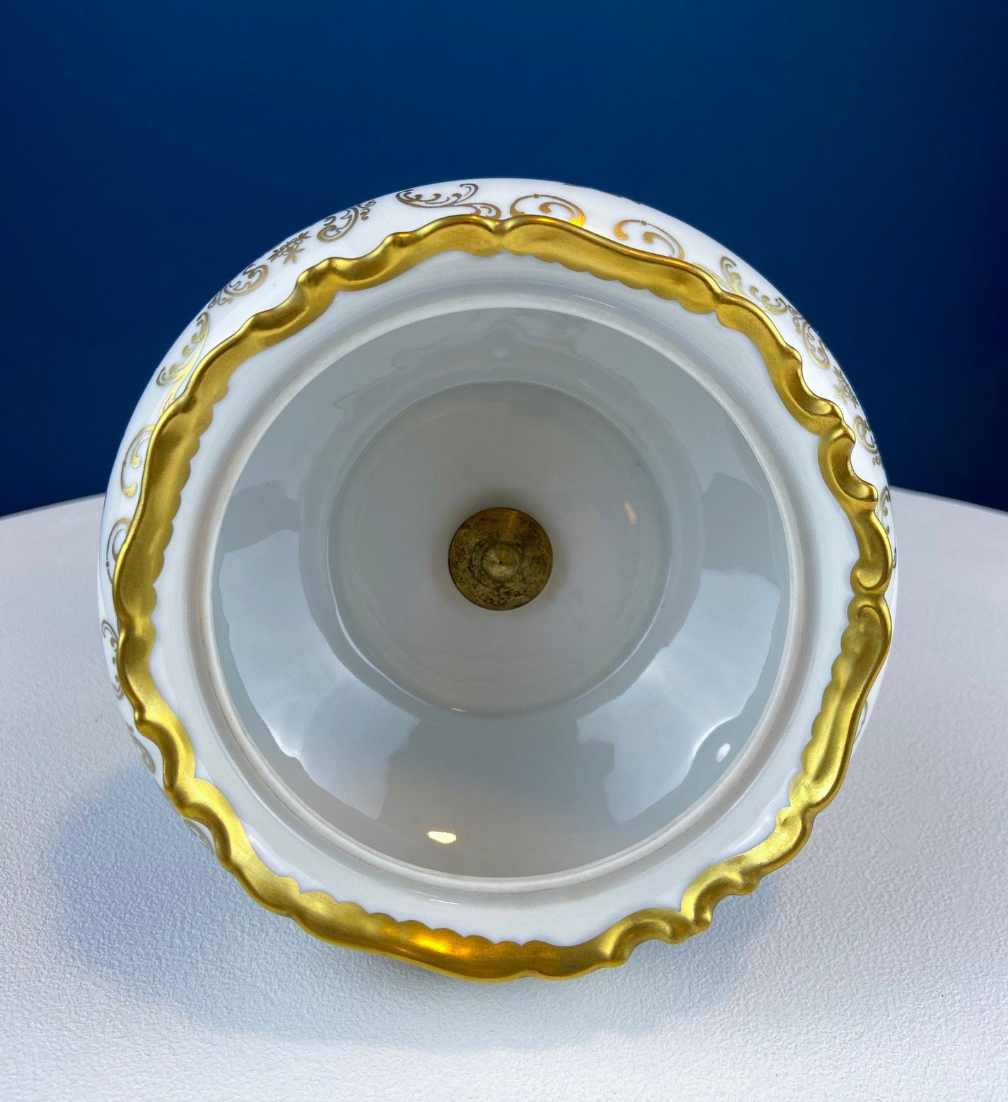 Antique Porcelain Burgundy & Gold Footed Bowl with Marble Base. Hand Painted Roses Storage Dish with Dolphin Feet. Ornate Marble Base.