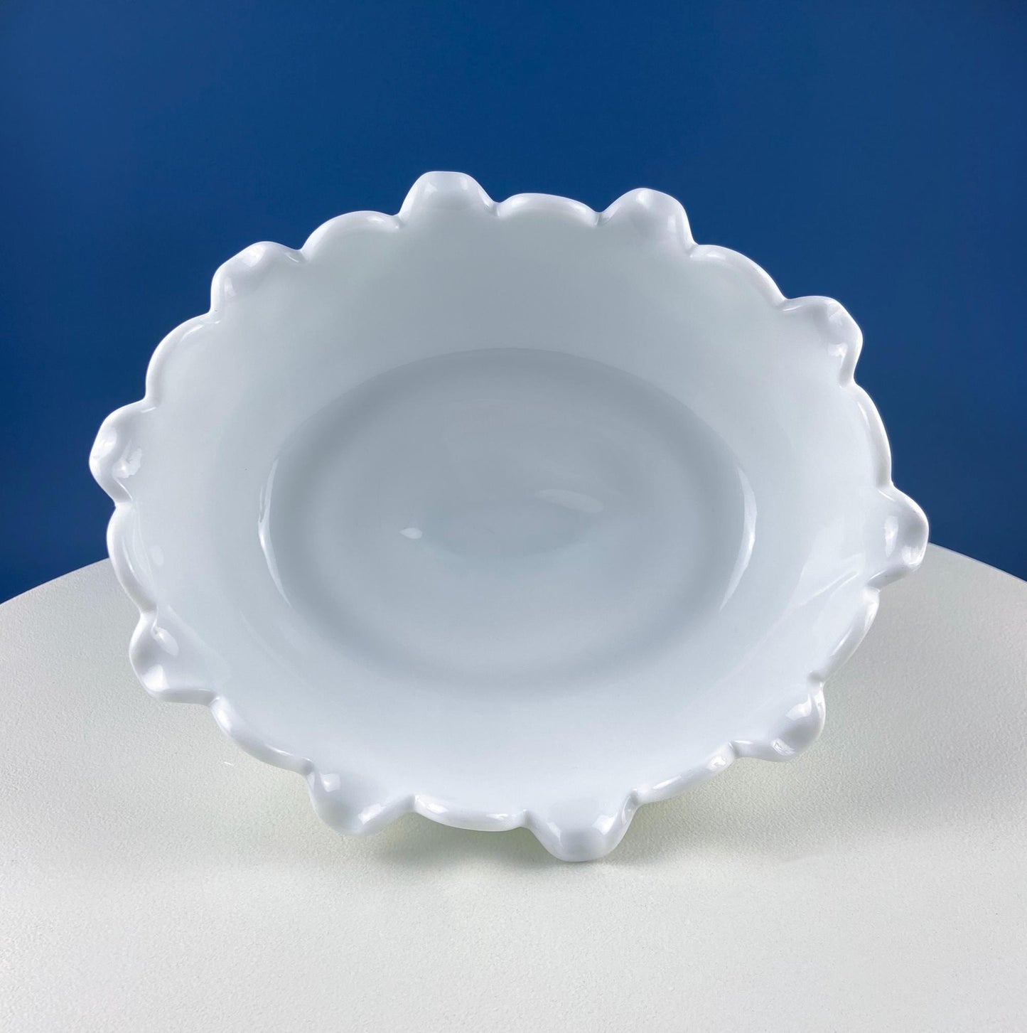 Antique Westmoreland Milk Glass Bowl with Embossed Grapes & Vines Motif and Scalloped Edge. White Oval Serving Dish. Table Kitchen Decor.