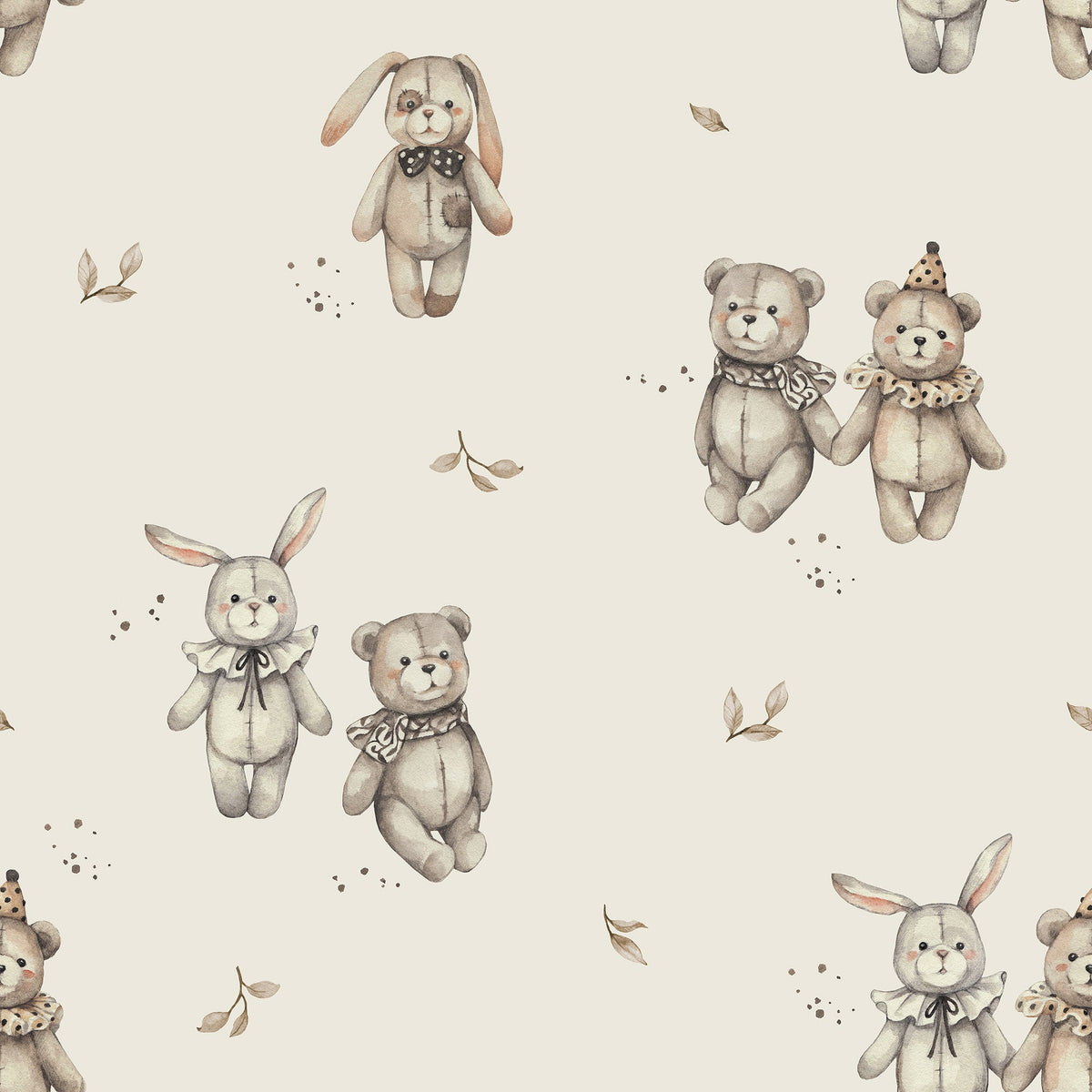 Vintage Teddy & Bunny Nursery Wallpaper - Velvet Whimsy