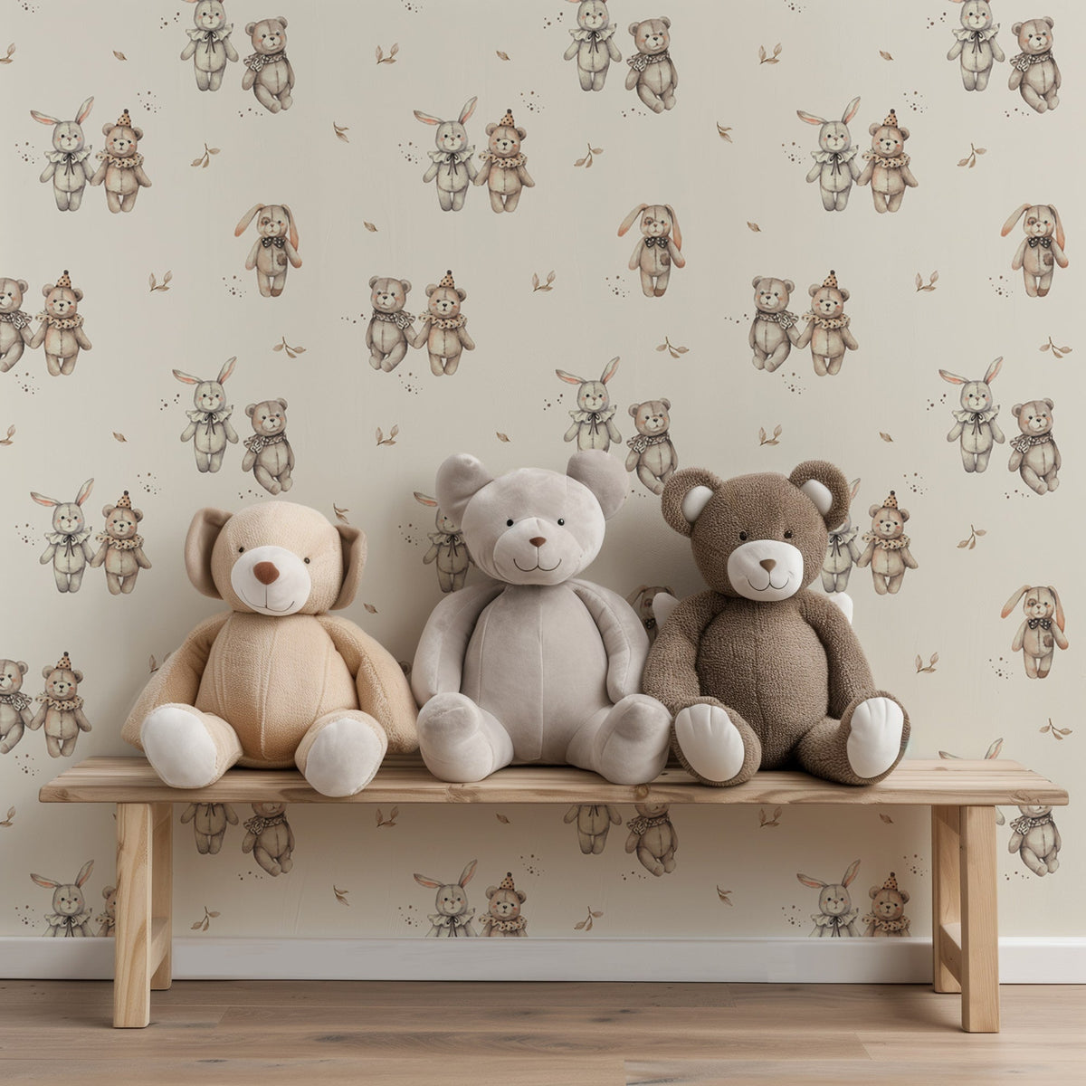 Vintage Teddy & Bunny Nursery Wallpaper - Velvet Whimsy