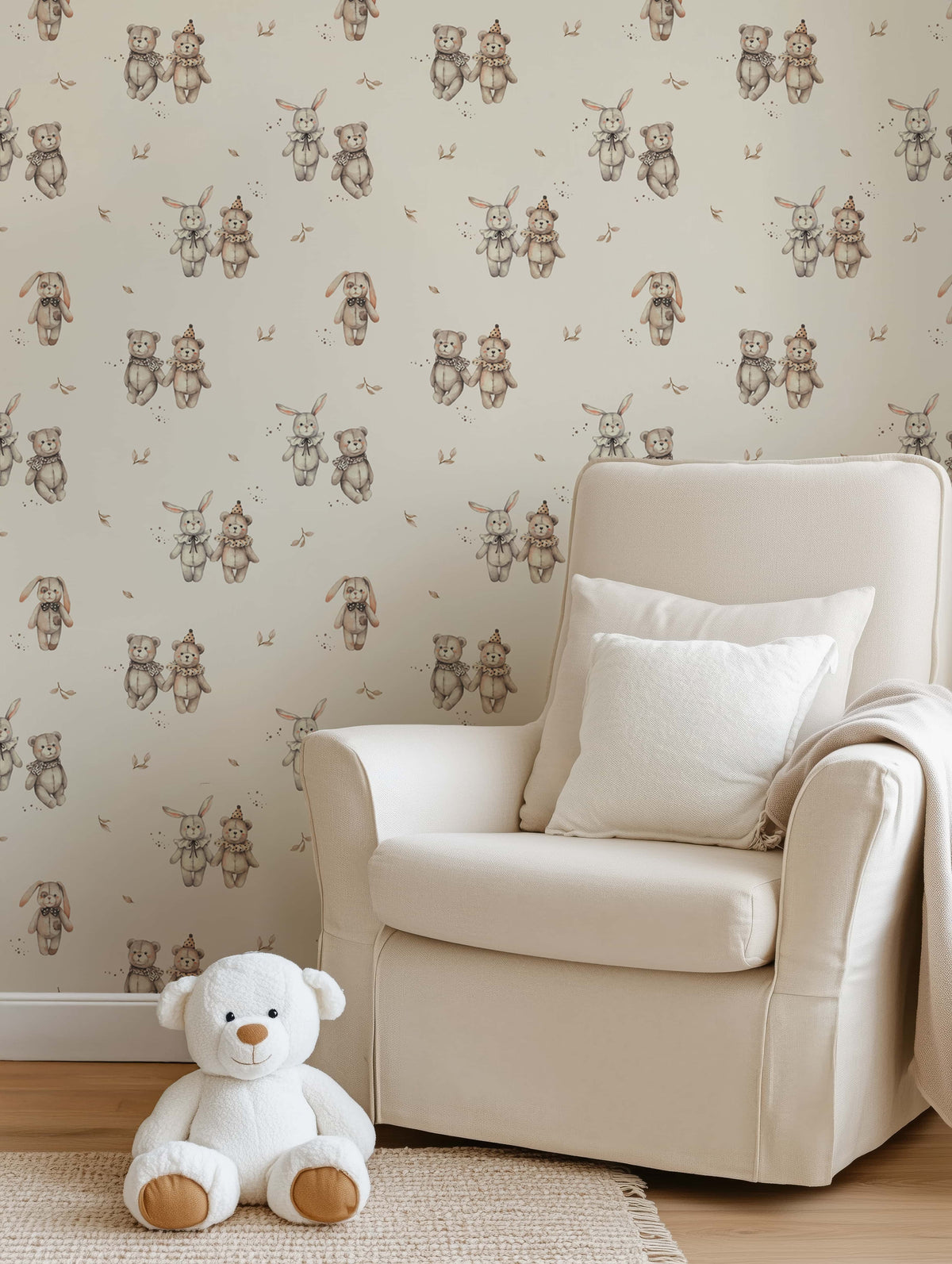 Vintage Teddy & Bunny Nursery Wallpaper - Velvet Whimsy