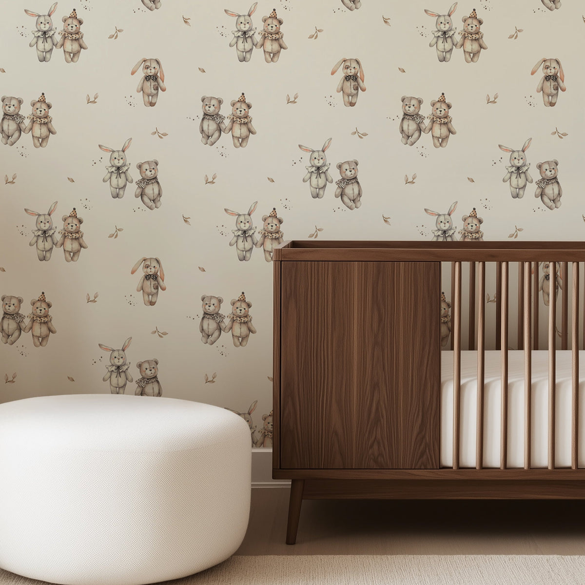 Vintage Teddy & Bunny Nursery Wallpaper - Velvet Whimsy