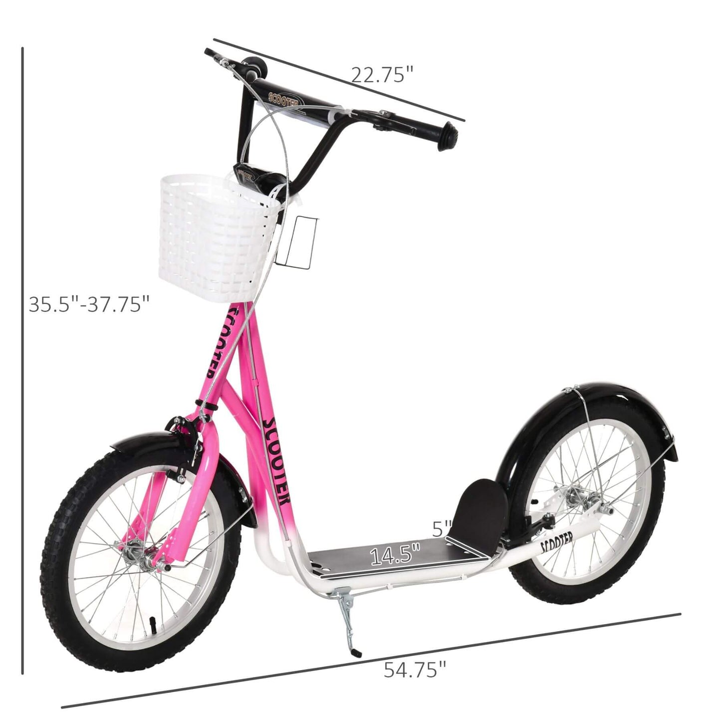 Aosom Youth Kick Scooter with Adjustable Handlebars, Pink