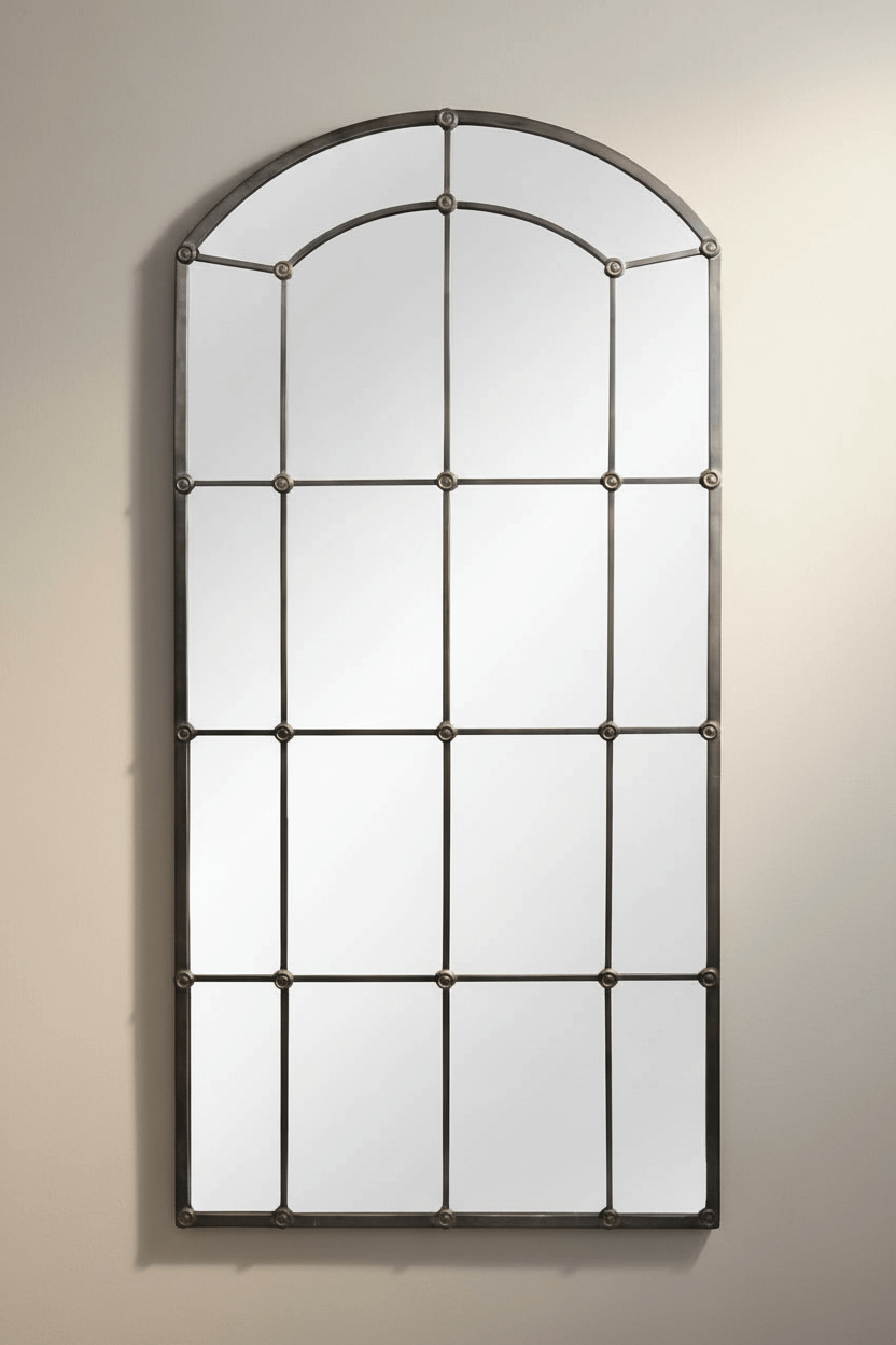 Arched Industrial Grid Wall Mirror