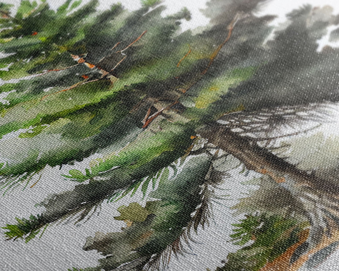 Pine Tree Watercolor Wall Art Canvas Print - Vibrant Colorful Nature Scene Artwork