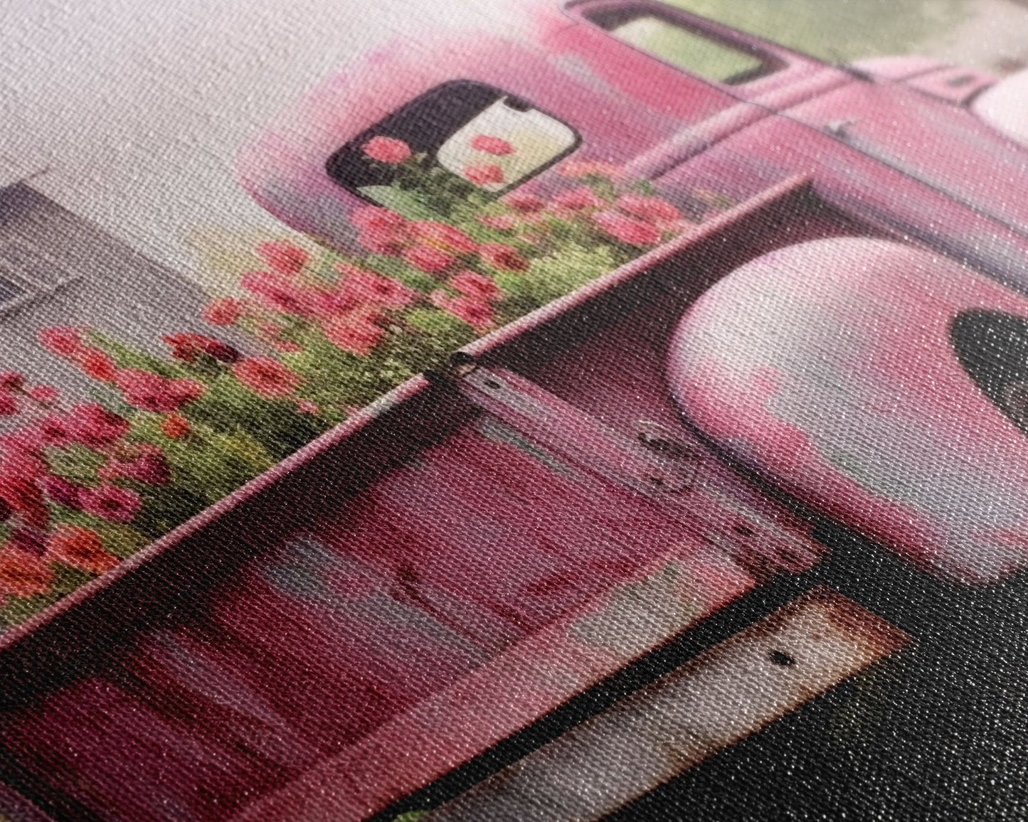 Old Pink Truck Used As a Flower Bed, Framed Canvas Print Or Poster, Rustic Farmhouse Decor, Primitive Art, Country Home Art