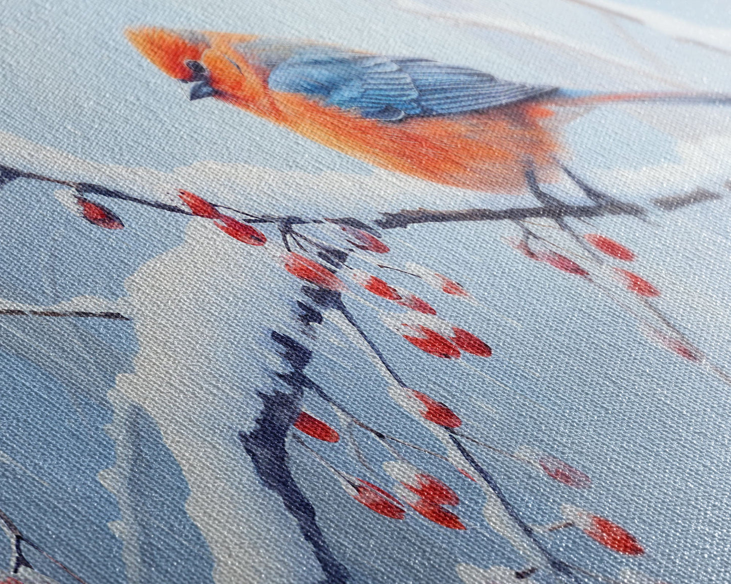 Panoramic Print of a Bluebird In A Snow Storm, Winter Decor, Christmas Centerpiece, Beautiful Animal Print, Animal Painting, Canvas Print