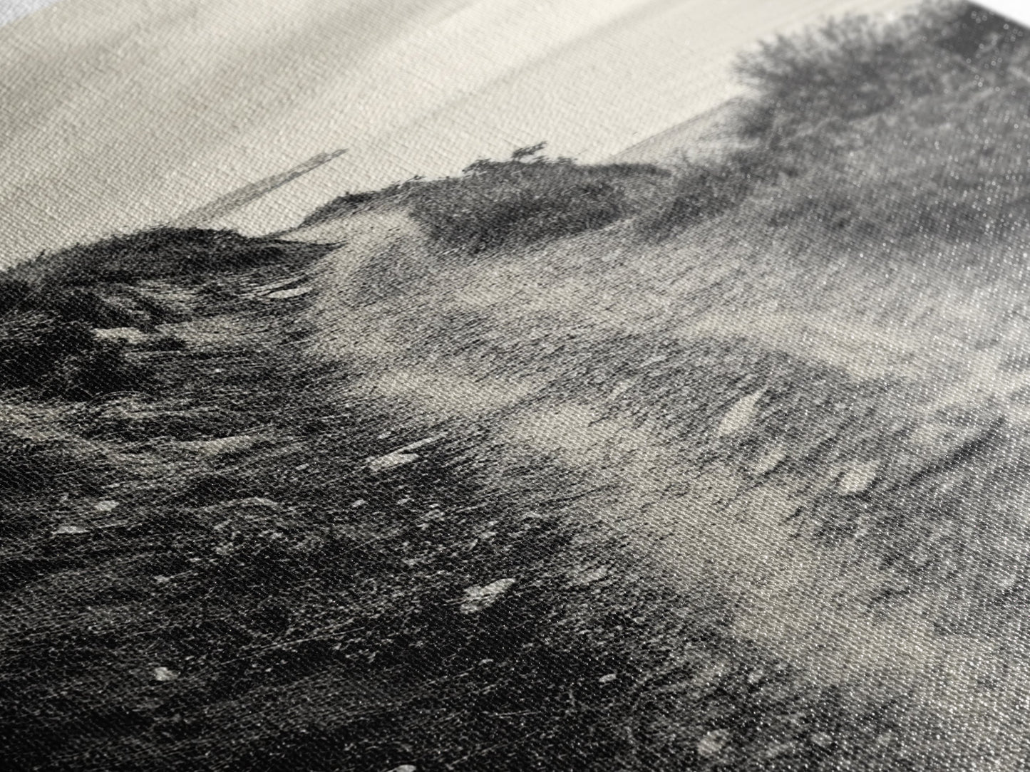 Coastal Cliff Path, Tranquil Trail, Black and White Landscape, Nature Lover Gift, Framed Canvas Print, Entryway Wall Art, Rustic Boho Art