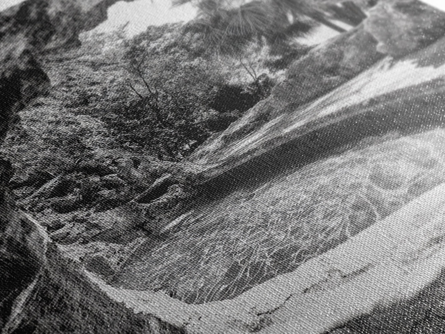 Hidden Pool Grotto, Tropical Oasis, Black and White Photo, Canvas Print, Spa Bathroom Art, Zen Vibes, Modern Nature Wall Decor