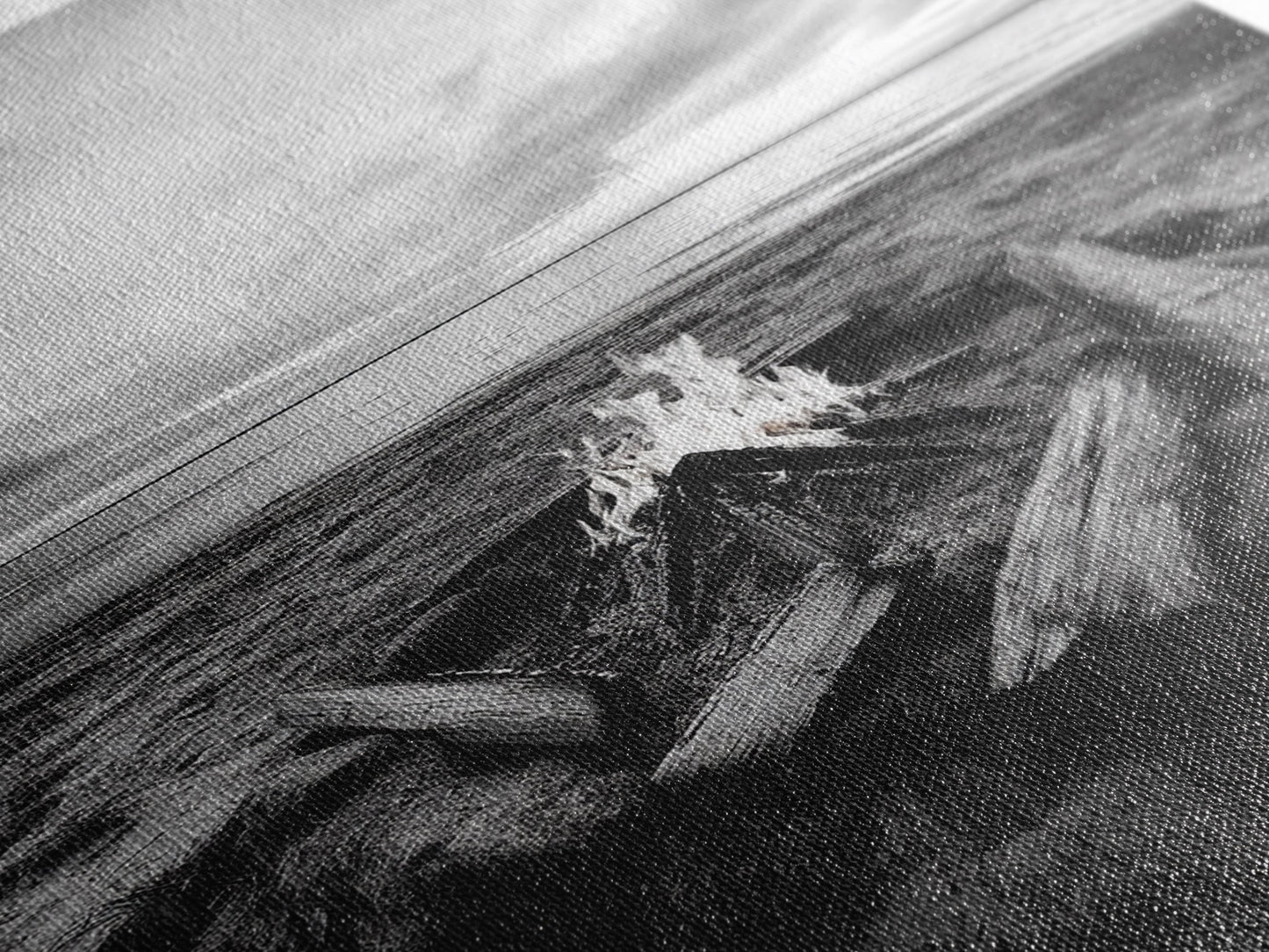 Coastal campfire glow, serene seaside bonfire, sunset flames, sandy warmth, Framed Canvas Print, Fall decor, cozy cabin wall art