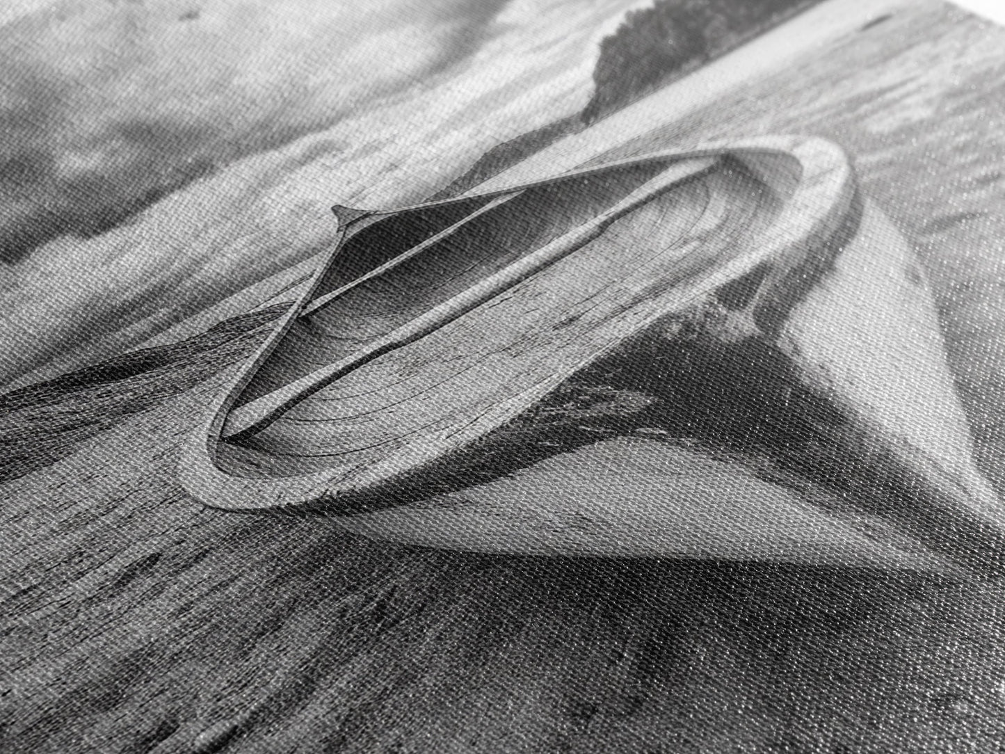 Canoe, Shoreline, Dramatic, Sky - canoe landscape Canvas Print, rustic wall art, entryway decor, nature photography, monochrome mountain