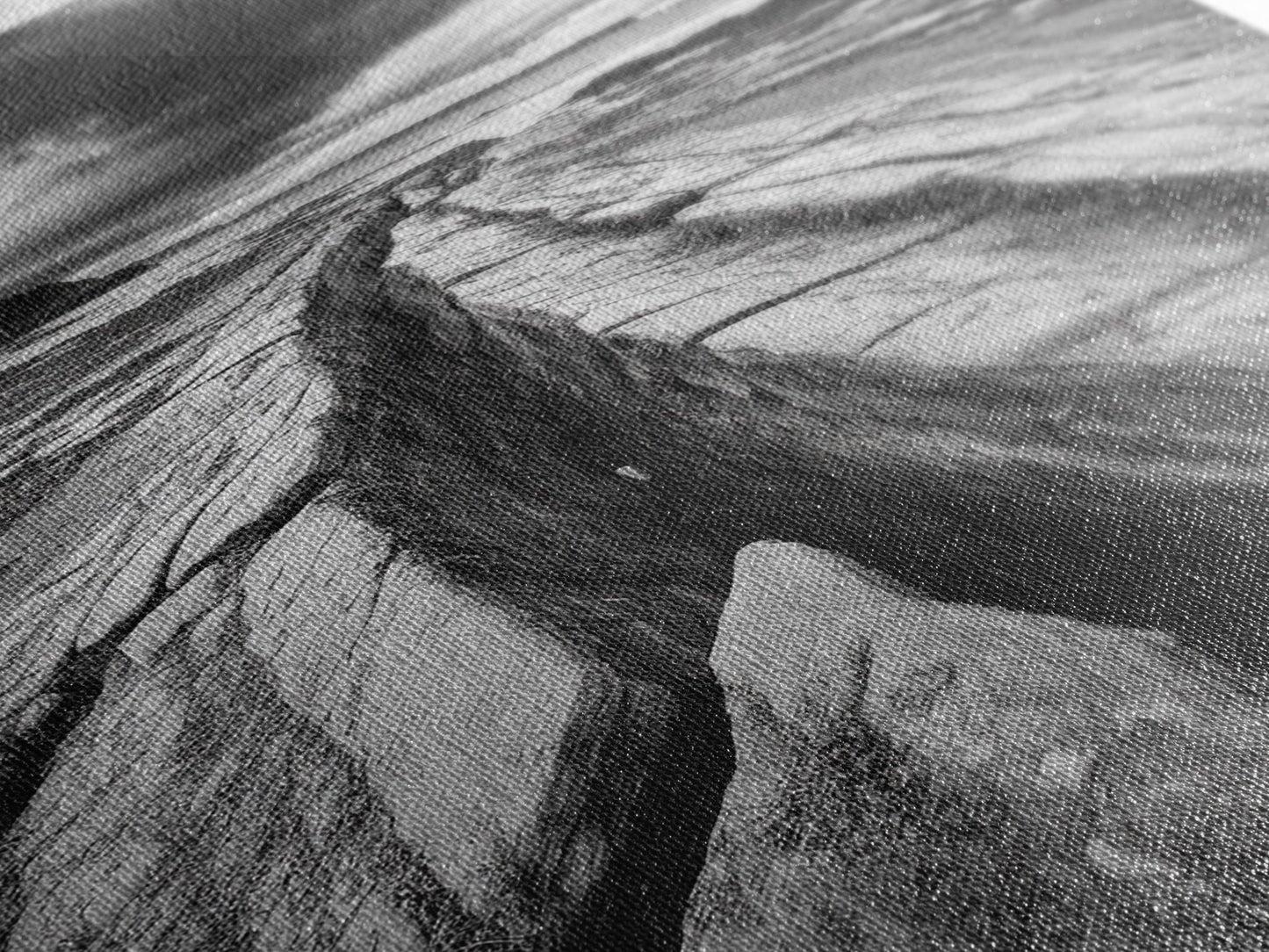 Coastal Rock Divide, Nature Pathway, Moody Beach Print, Living Room Decor, Framed Canvas Print, Minimalist Earthy Wall Art, Den Decor