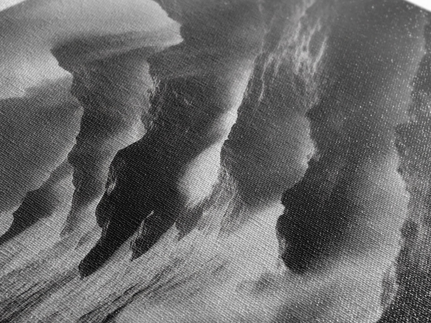 Jagged Cliff Coast, Stormy Ocean Scene, Dramatic Nature Art, Black White Photography, Framed Canvas Print, Office Wall Art, Coastal Decor