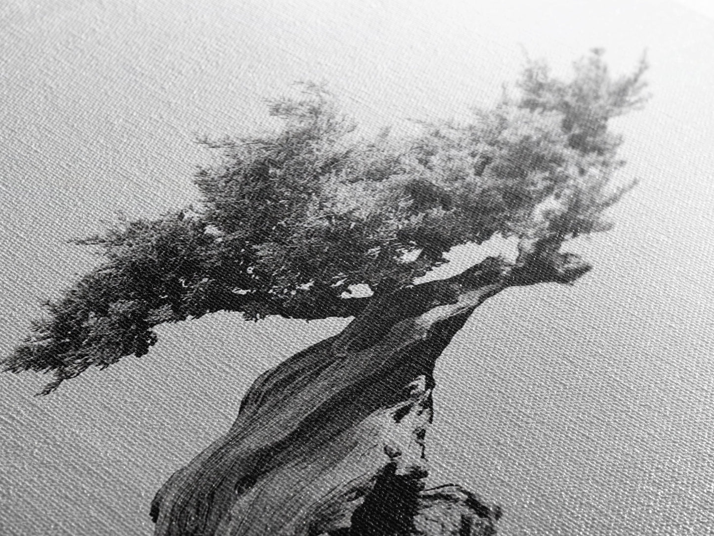 Bonsai Tree, Windswept Wood, Minimal Zen, Canvas Print, Japanese Style Art, Wabi Sabi Decor, Monochrome Botanical Wall Accent