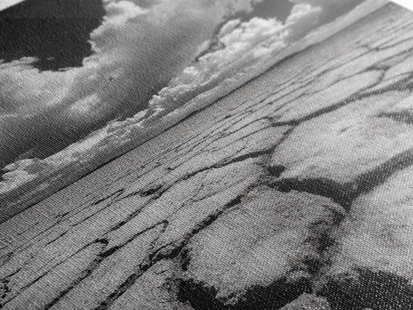 Cracked Earth, Storm Sky, Desert View, Framed Canvas Print, Dramatic Landscape Art, Modern Living Room Decor, Moody Minimalist Wall Art