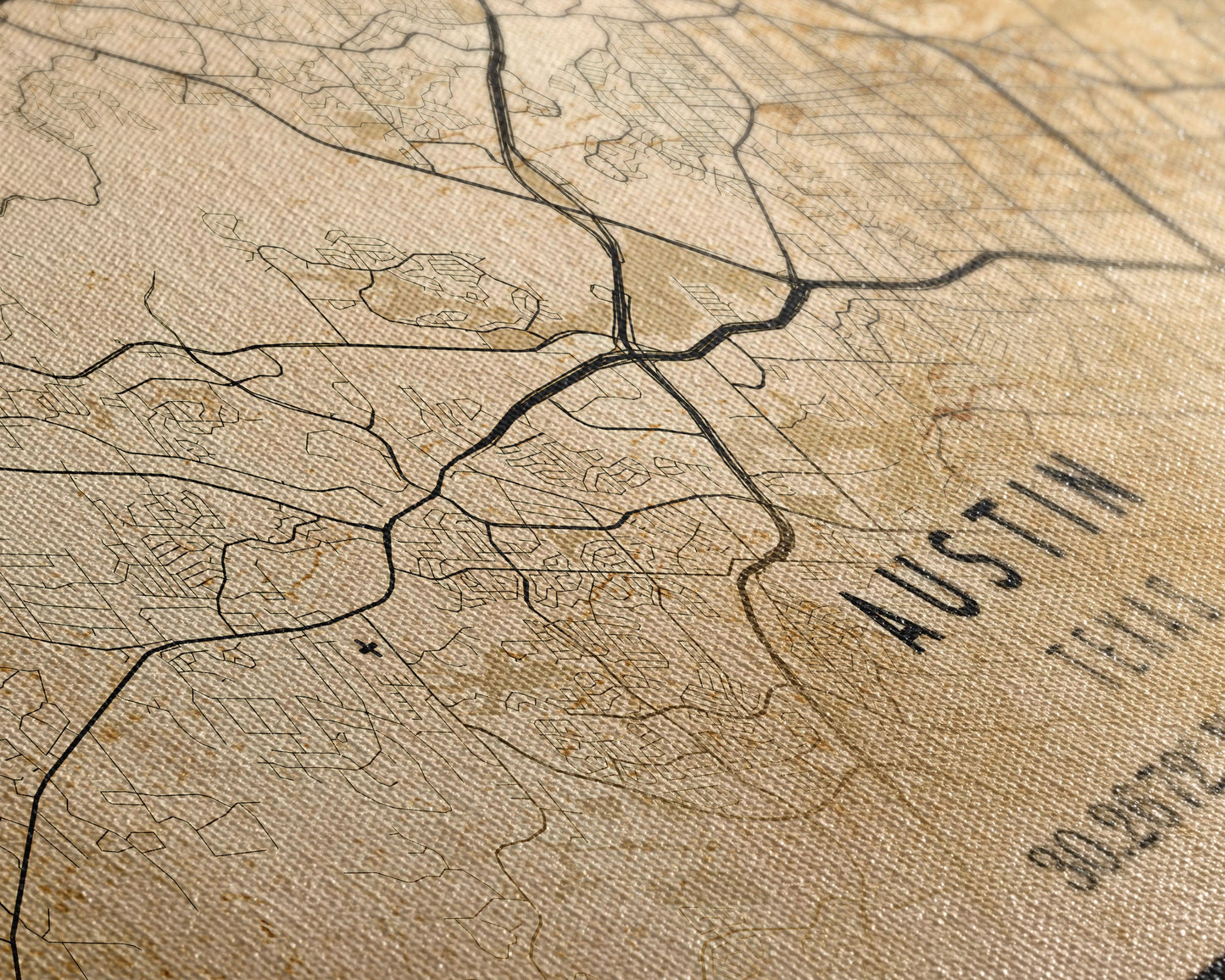 Austin Map Print Canvas or Poster, Texas Map Art, Texas Map Print, Vintage Austin Texas Map Framed Art, Retro / Distressed Office Art